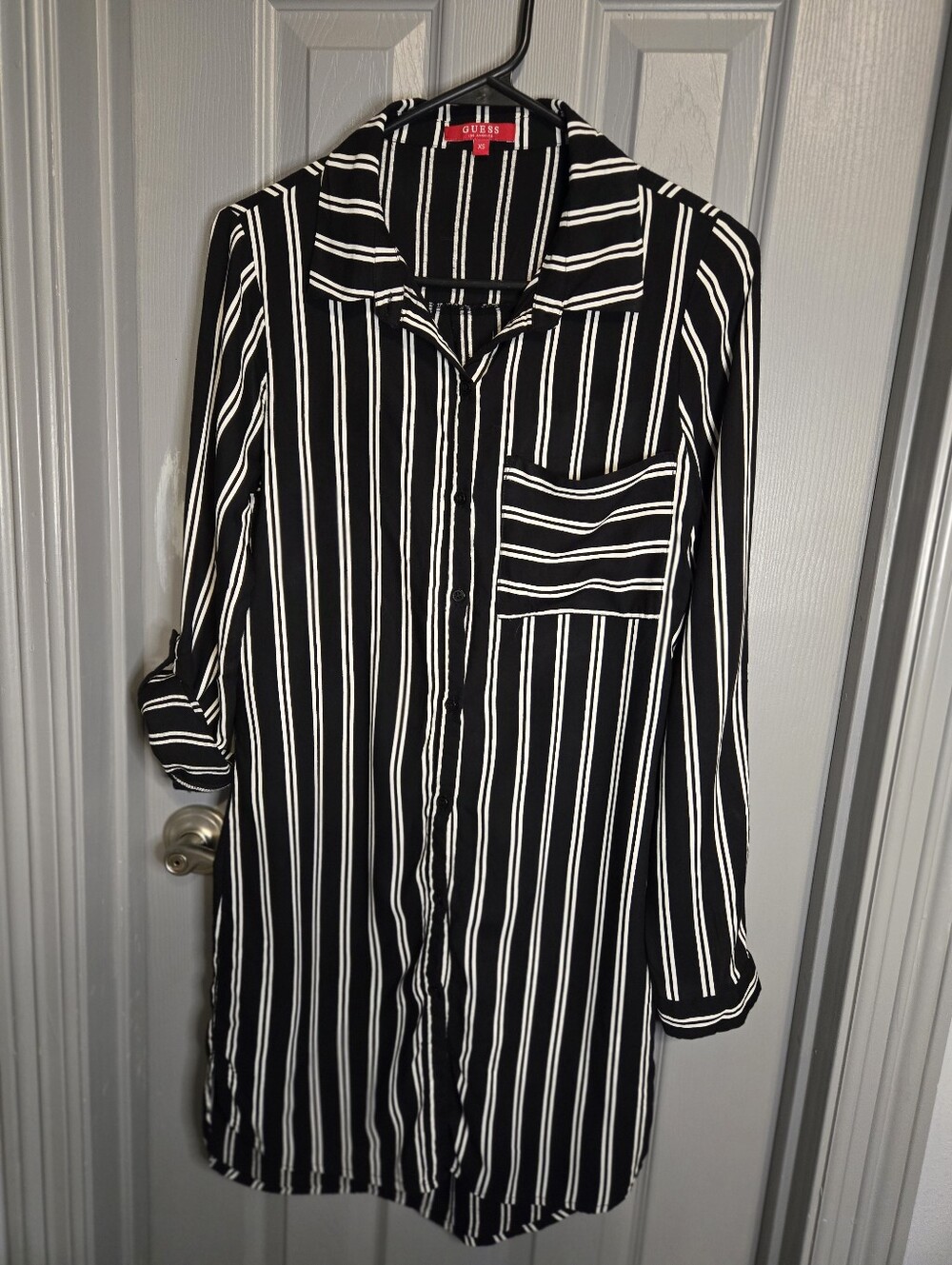 GUESS Black and White Striped Button-Down Tunic